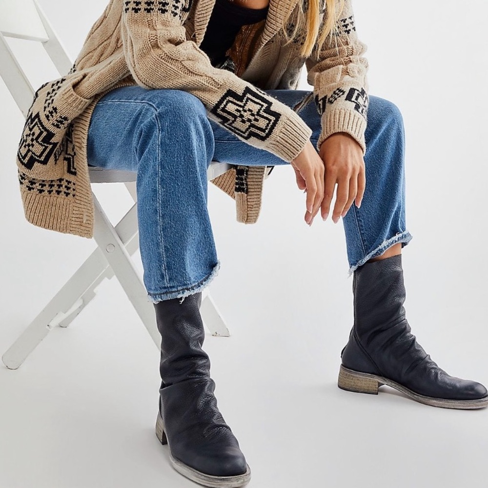 Free People Black Leather Slouchy Ankle Boots